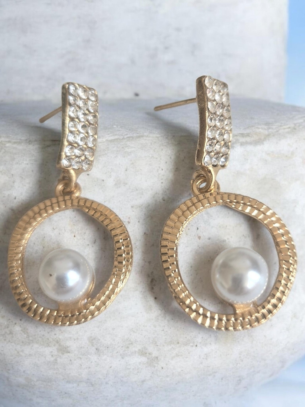 paparazzi Gold-Tone Pearl Circle Drop Earrings